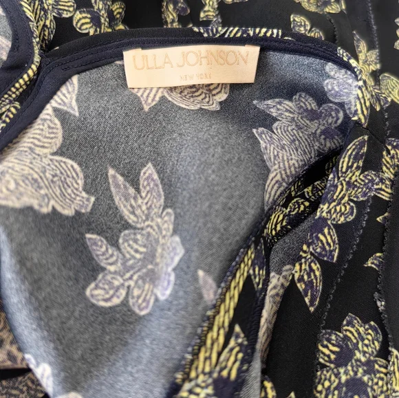 Ulla Johnson Evette Dress Blue Floral Printed Short Sleeve Dress